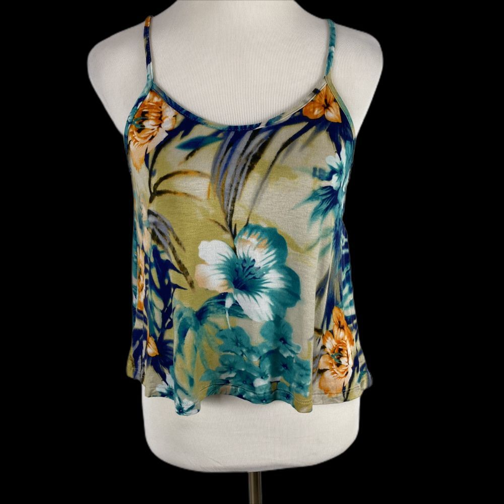 Promesa Womens Tropical Crop Top Size M Floral Soft Made‎ in USA Sleeveless